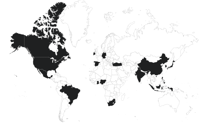 Competition map for participating countries